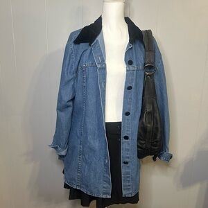 Vintage Delta Burke Blue Denim Button Down with Black Velvet Accents